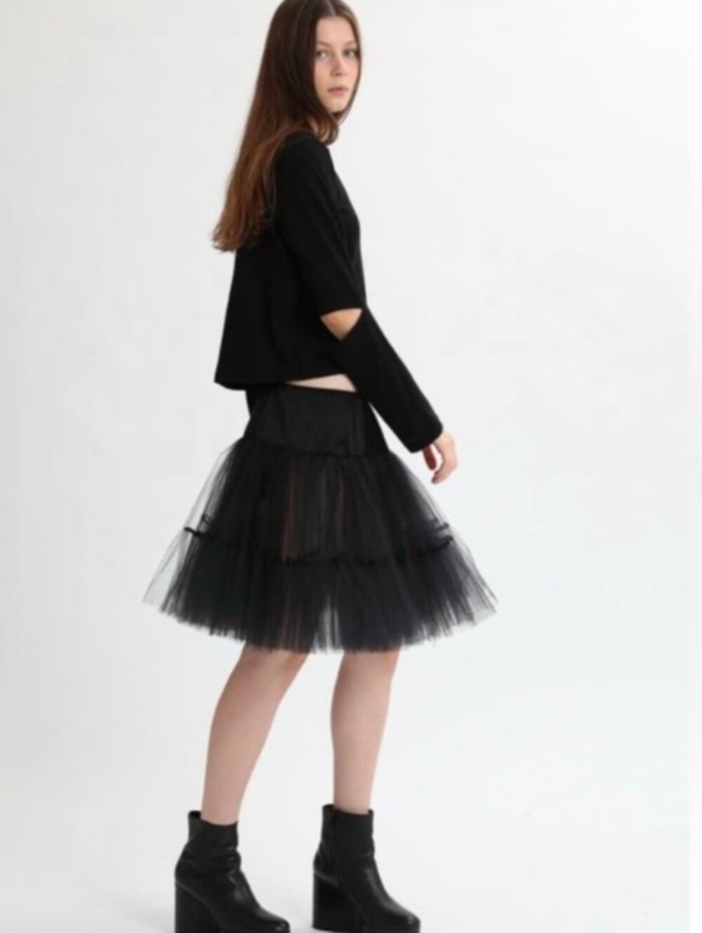 Morgane Le Fay Black Crinoline Silk & Tulle‎ Tiered Skirt Fairy Goth Whimsical